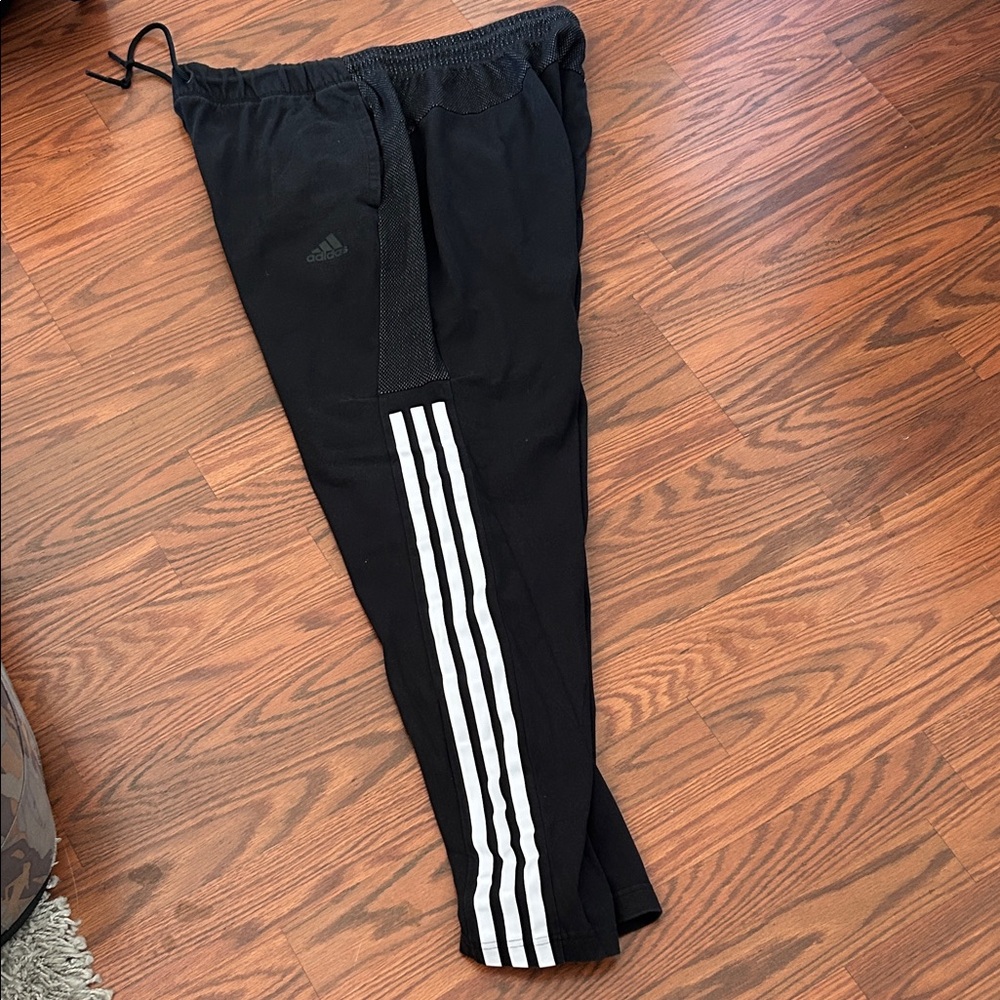Adidas Black Joggers with White Stripes